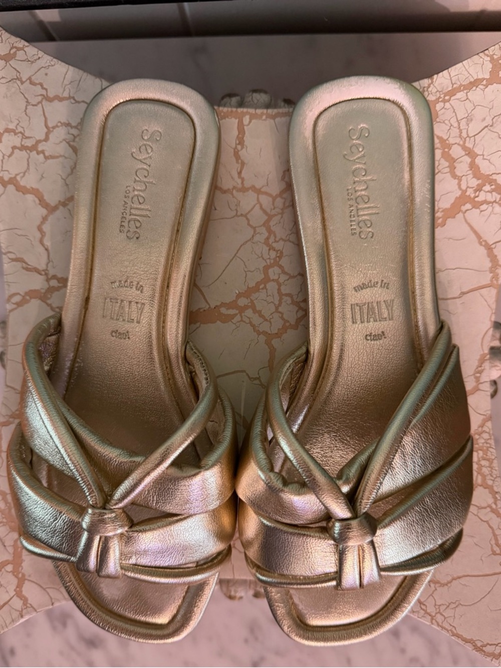 Seychelles Metallic Light Gold Knotted Slide Mules